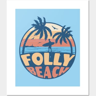 Vintage Surfing Folly Beach, South Carolina // Retro Summer Vibes // Grunge Surfer Sunset Posters and Art